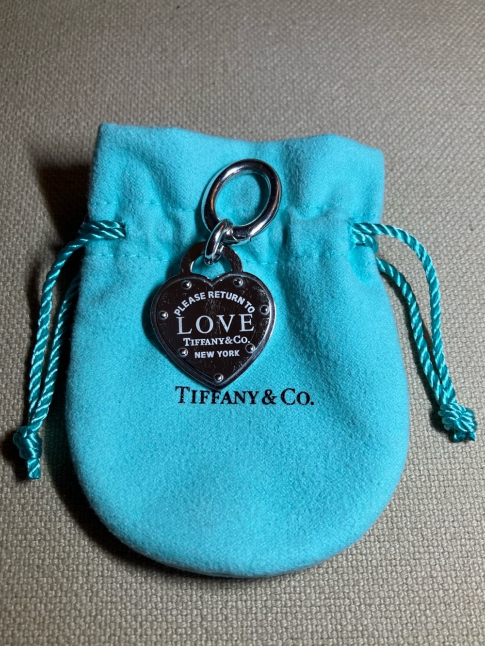 Tiffany & Co. Metal Heart "Please Return to Love" Pet Collar Charm